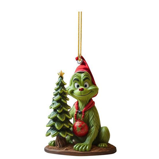 Зеленый Эльф Рождественская Елочная Игрушка 2D Плоский Акриловый Шар для Зеркала Заднего Вида Автомобиля Мультяшный Эльф Рождественская Елка Подвеска для Праздничной Елки Окна Настенный Декор