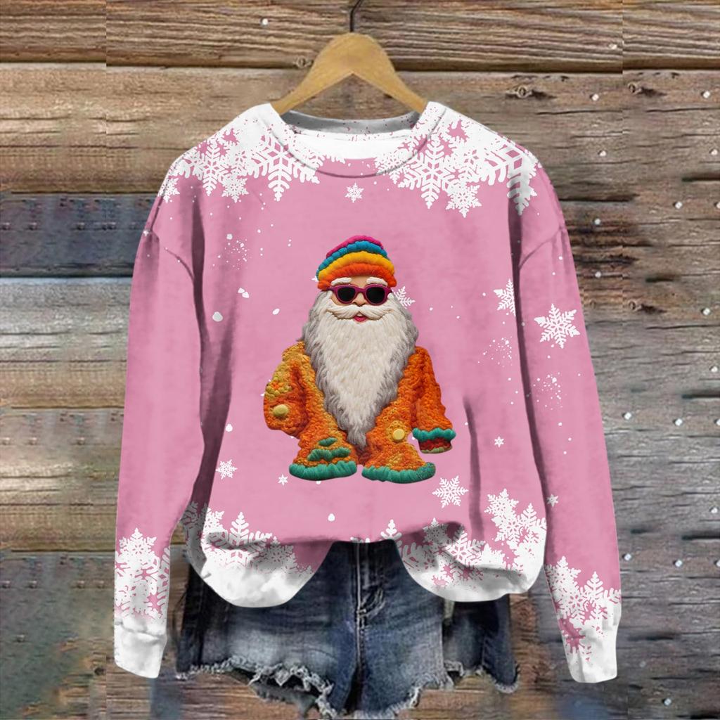 Women's Fashion Christmas Printed Long Sleeve Loose Round Neck Sweatshirt Top