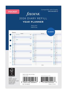 Сменный блок для годового планировщика Filofax 2026 Small Vertical, начало января, белый, 26-68202, официально импортирован.
