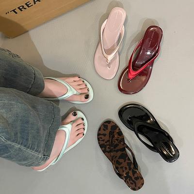 Мода Лето Новые Популярные Сланцы с Перемычкой Женские Клиновидные Каблуки Тапочки Обувь Женская Комфортная Пляжная Отпускная Обувь Шлепанцы Zapatos Mujer