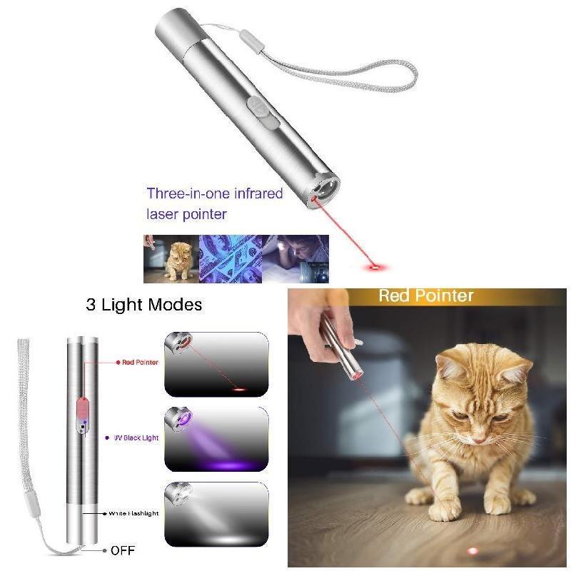 1PC 3 In 1 Rechargeable USB Multifunctional Money Detector Light LED Violet Flashlight Cat Command Light Training Tool HMM