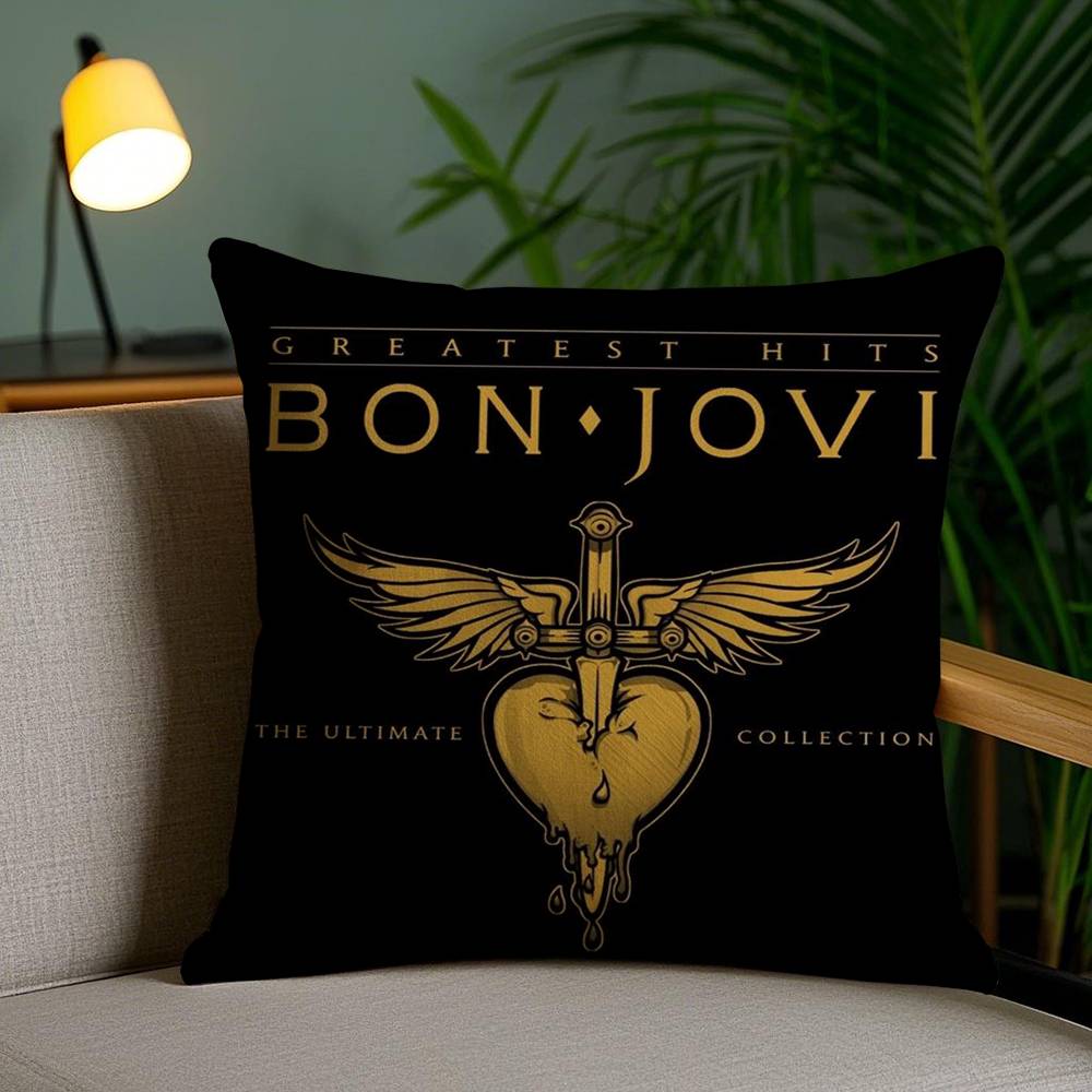 B-Bon J-Jovi Band Pillow Case Sofa Short Plush Double-sided HD Printing Room Home Office Gift Cushion Cover