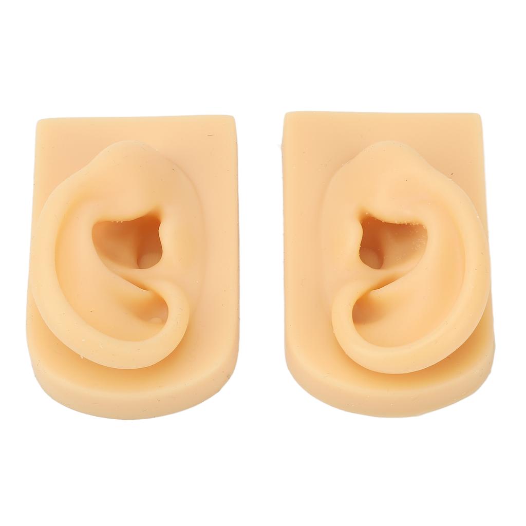 1 Pair Silicone Ear Model Light Skin Color Piercing Practice 3D Ear Model for Acupuncture Training