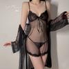 Women's Plus Size Lace Mesh Sheer Cami Sleep Dress with Robe Costume Set