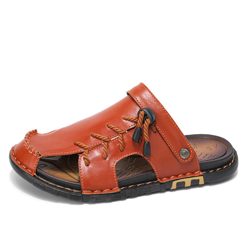 Кожаные мужские пляжные сандалии для воды, летние уличные повседневные спортивные сандалии с закрытым носком, нескользящие мягкие походные забродные кроссовки
