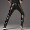 Мужские брюки-карандаш, яркая поверхность, однотонные, застежка-молния, средняя посадка, брюки из искусственной кожи, облегающие, мотоциклетные брюки, уличная одежда
