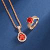 New 3-carat Pomegranate Red Zircon Champagne Gold Jewelry Pendant for Women's Advanced Ring Necklace Set