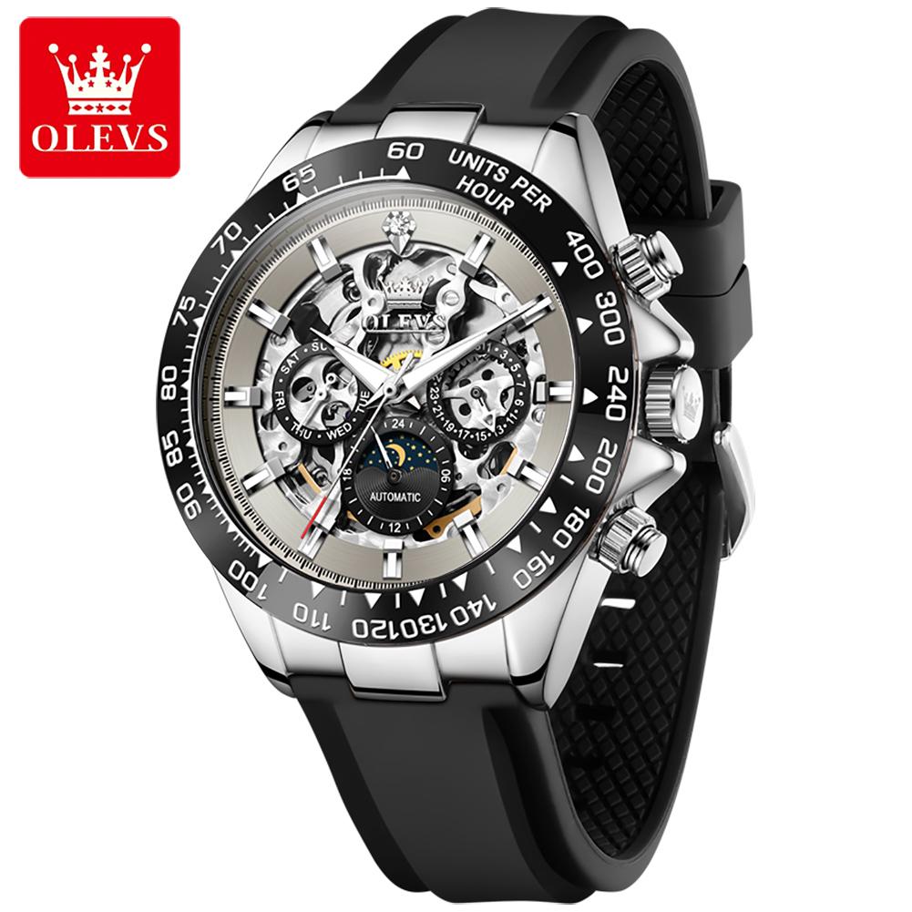 OLEVS 6713 Man Watch Hollow Transparent 3D Outline Automatic Mechanical Men's Watches Original Luxury Moon Phase Watches for Men
