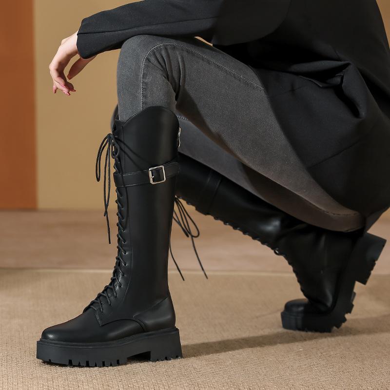 Локомотивные ботинки женские осенне-зимние новые рыцарские ботинки женские на толстой подошве шнуровка женские тонкие высокие ботинки детские