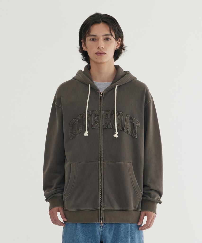 Covernat Pigment Arch Logo Zip-Up Hoodie Brown