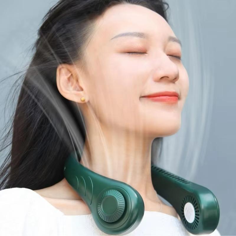 Оптовая продажа Мини-наушники Hands Free с подзарядкой Дизайн Листовой портативный вентилятор на шею Носимый портативный вентилятор на шею