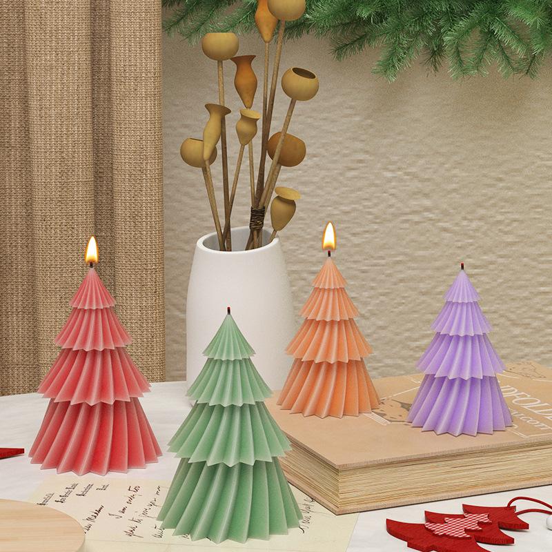 1Pc DIY Crystal Epoxy Resin Diagonal Striped Christmas Tree Ornament Mold Origami Striped Christmas Tree Candle Mold