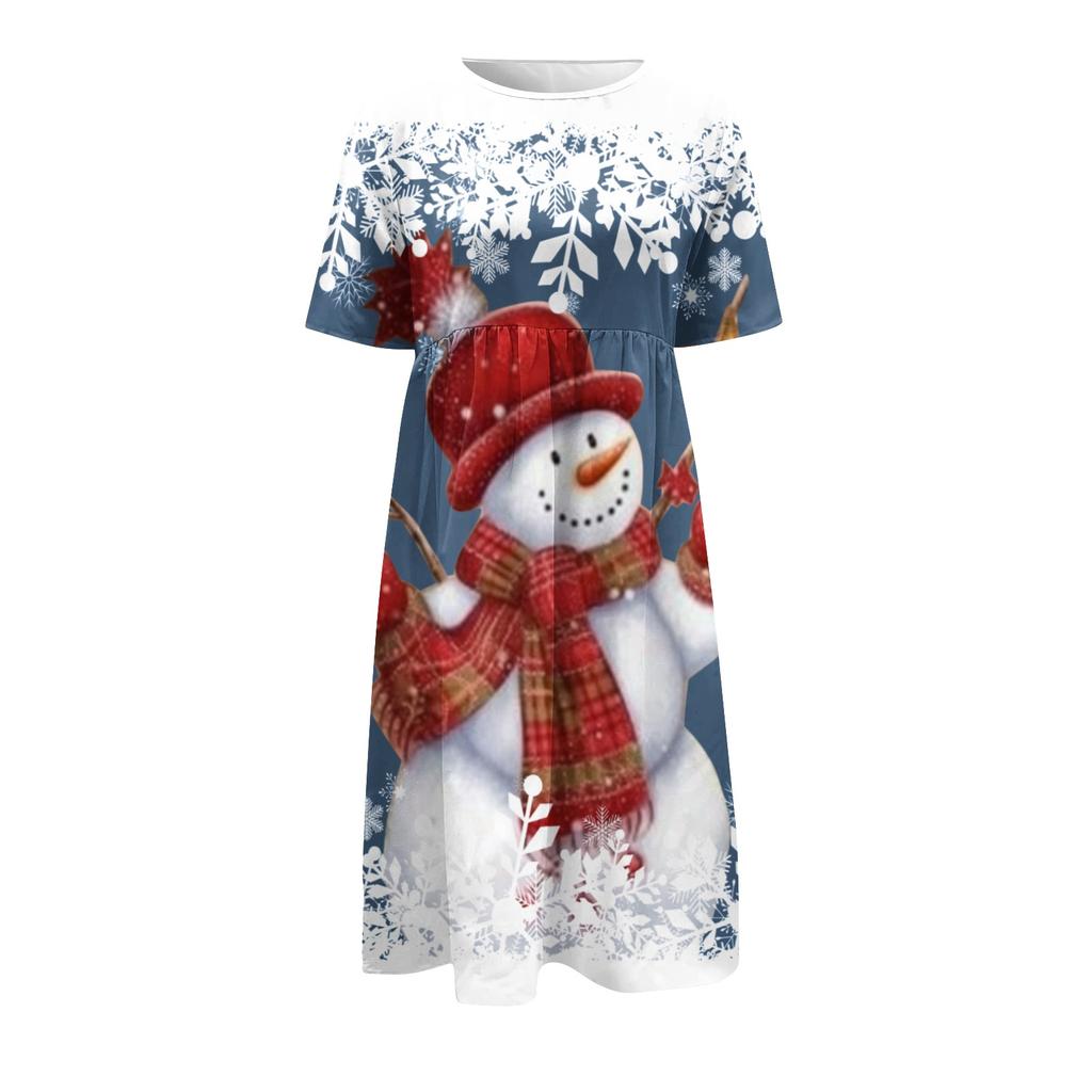 Women's Casual Fashion Christmas Print O-neck Dress
