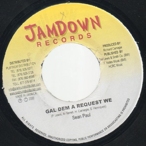 7-дюймовая пластинка SEAN PAUL MARK ICE Gal Dem A Request We Cuts Like A NONE Jamdown Records 2000 Ямайка Регги Ска Даб Б/у