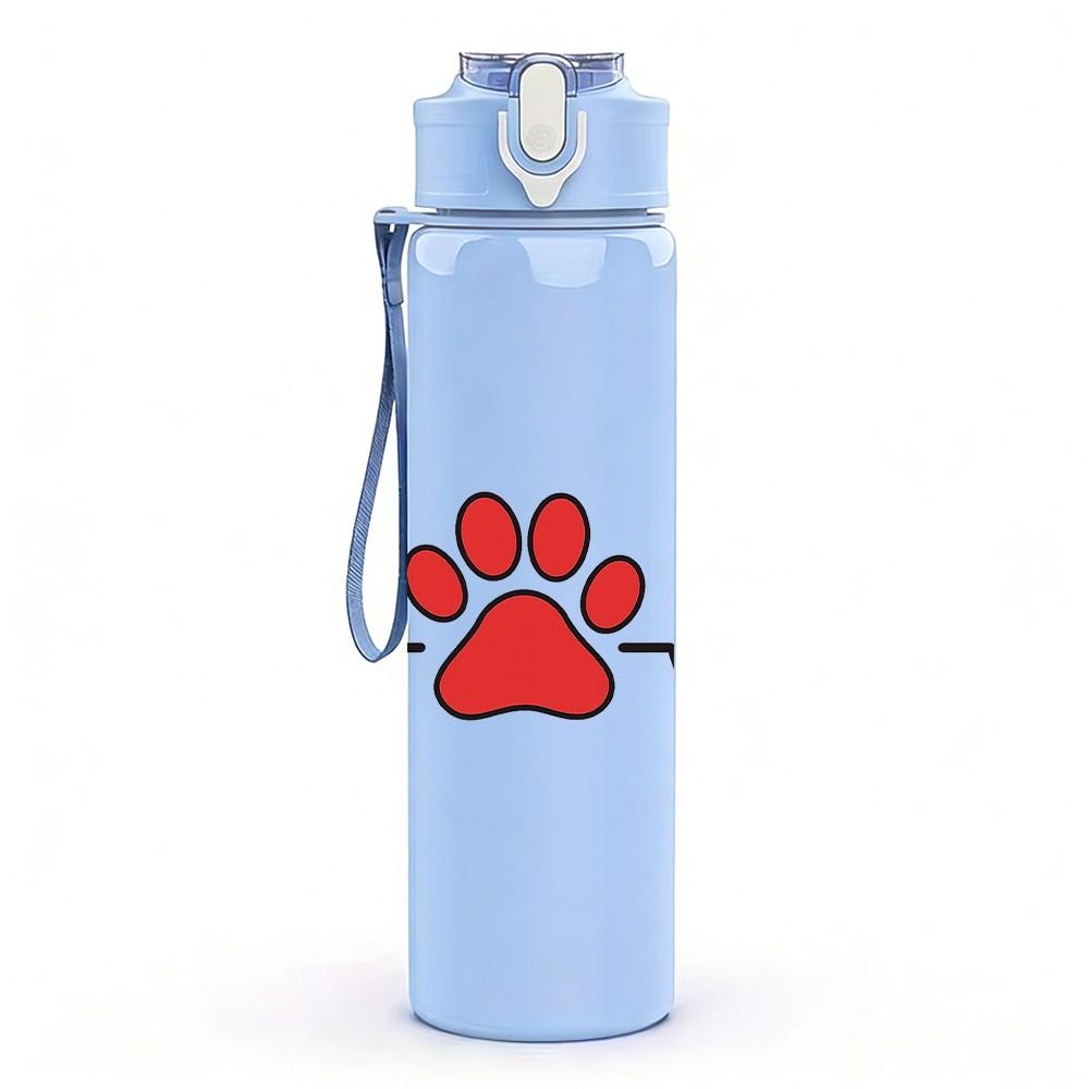 1PC Paw Print Heartbeat Graphic 750ml Color Plastic Sports Water Bottle Leakproof Flip Straw Lid Suitable for Sports Office Home Use