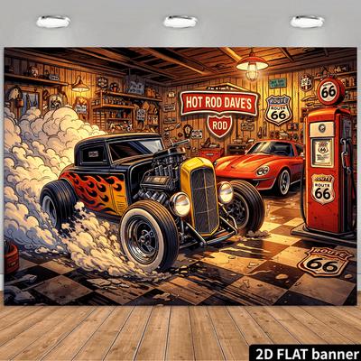 2D Plane No. 66 Highway Theme Background Fabric, Retro Garage Scene, Durable Polyester fiber,XY