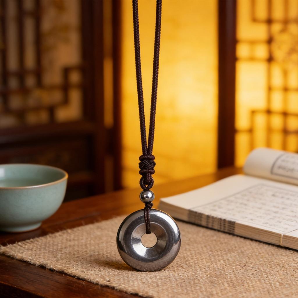 Natural Moon Ring Pendant Silver Black Hematite Bamboo Sporty Long Distance Relationship Couple Necklace Natural Stone Original