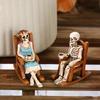Skeleton Couple Figurine Resin Male And Female Skeleton Ornament Skeleton On Rocking Chair Statue for Halloween Mantel Shelf Decor