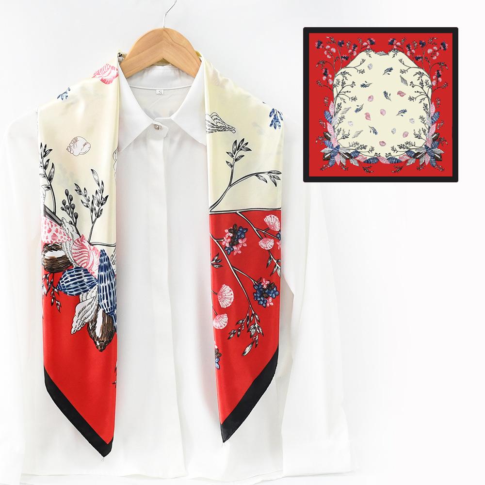 91CM large square scarf women's gift spring and autumn sunscreen silk scarf Suzhou and Hangzhou trend satin large square scarf shawl wholesale