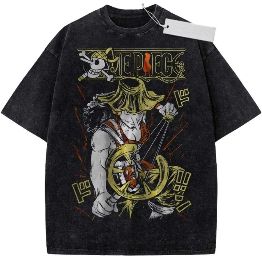 Unisex Washed Black Vintage Tshirt One Piece Whitebeard Highquality Fabric for Home Leisure Travel Shopping