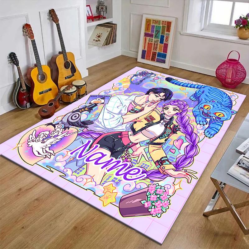 Custom KPop Demon Hunters Mat Personalized Name, Polyester Washable Indoor Entryway Rug, Gift for Christmas, Easter, Thanksgiving Day