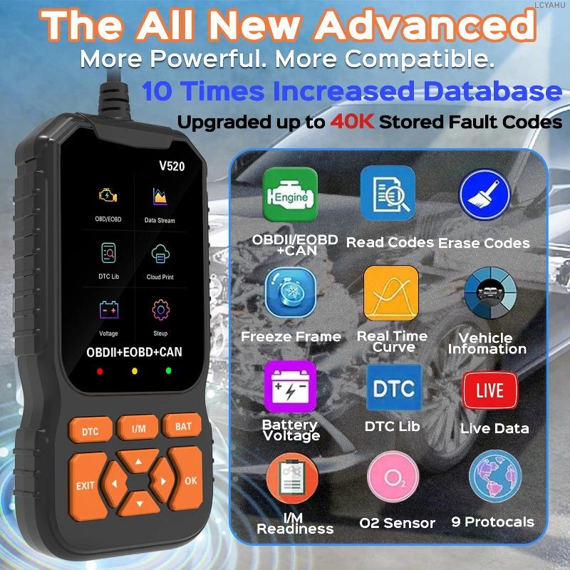 V520 OBD2 Diagnostic Scanner for Cars Auto Code Reader Check Engine Light Reset Tool Live Data Multi-Language Error Scan Tool