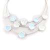 [K0163] - Дизайнерское колье "Флора" белый небесно-голубой