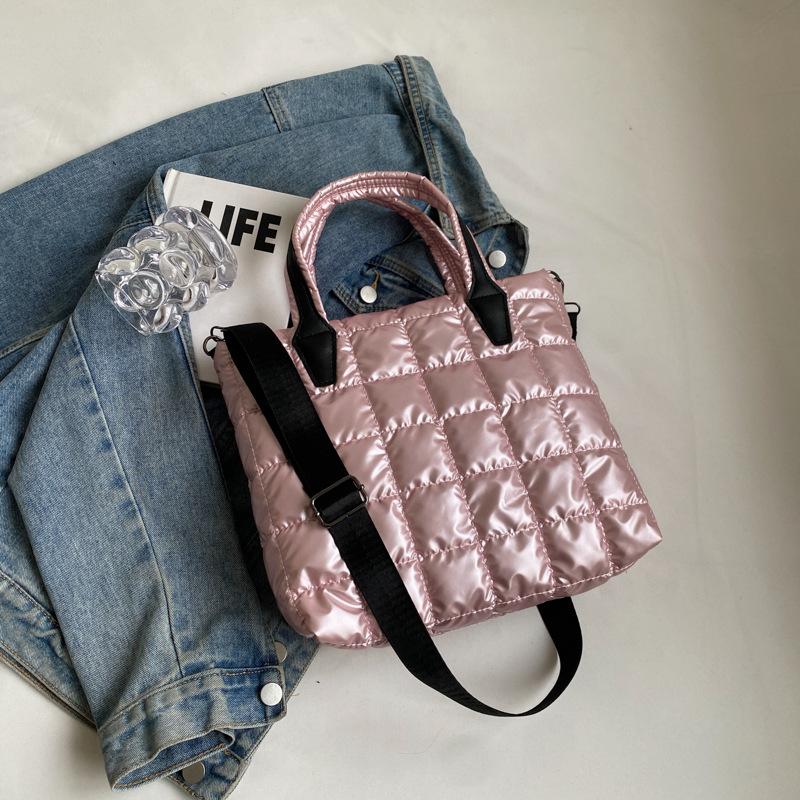 Женские сумки через плечо, женская сумка большой емкости, стеганая сумка-тоут, нейлоновая однотонная сумка-портфель, сумка-пуховик через плечо