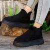 Women's Solid Color Fluffy Boots, Slip On Fleece Lining Platform Soft Sole Boots, Winter Plush Non-slip Warm Boots