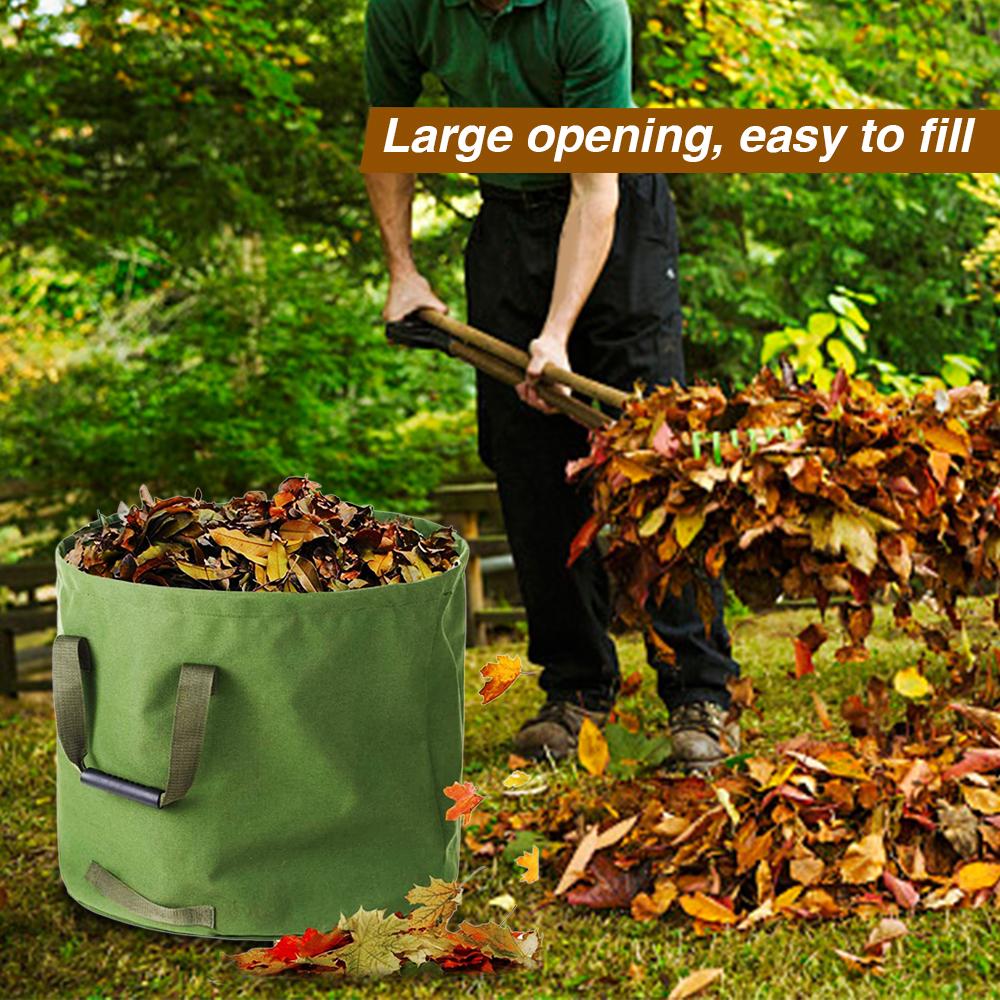 Garden Waste Bag Collapsible Canvas Reusable Water Resistant Garden Yard Leaf Waste Bag Waste Sack with Handles Storage