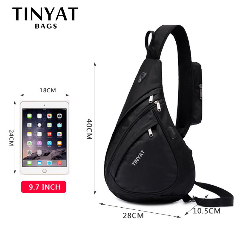 TINYAT новая мужская сумка через плечо с слингом, противоугонная сумка через плечо для 9,7-дюймового планшета, USB-зарядка, водонепроницаемая дорожная сумка-мессенджер, повседневная нагрудная сумка