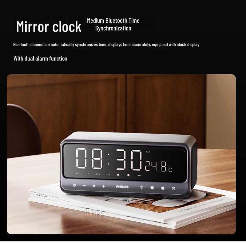 Philips TAS3609 Mirror Screen Bluetooth Speaker with Alarm Clock