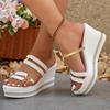 Women's Wide Width Platform Sandals, Roman Style Wedge Heel Slides, European Summer Slippers for Women