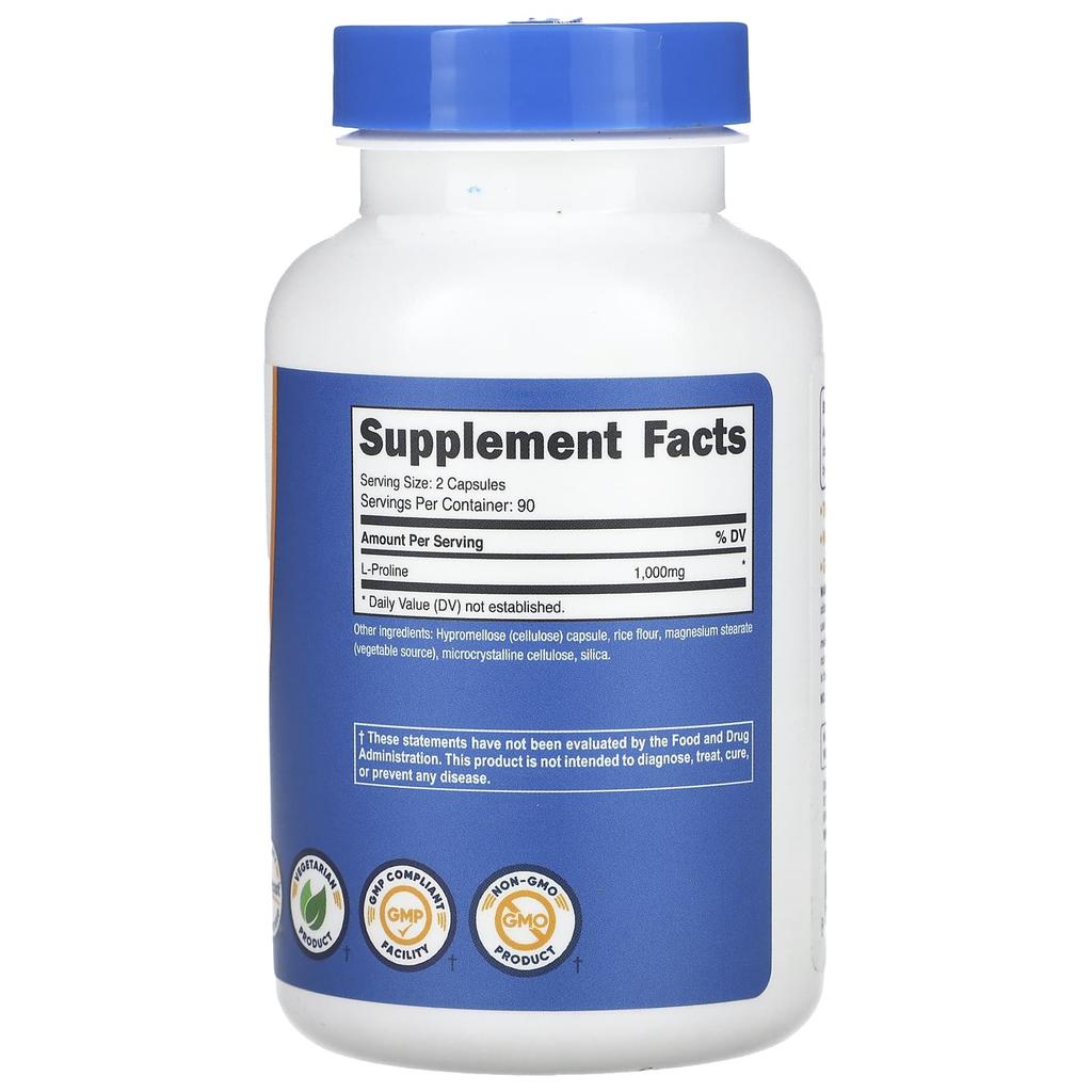L-пролин, 180 капсул (500 мг на капсулу)