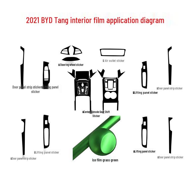 2021 BYD Tang Carbon Fiber Interior Stickers for Console, Gear Lever, and Door Protection.