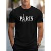 Men's 100% Pure Cotton Summer Loose Size PARIS Letter Pattern Print Casual Comfortable Round Neck Short Sleeved T-shirt Top