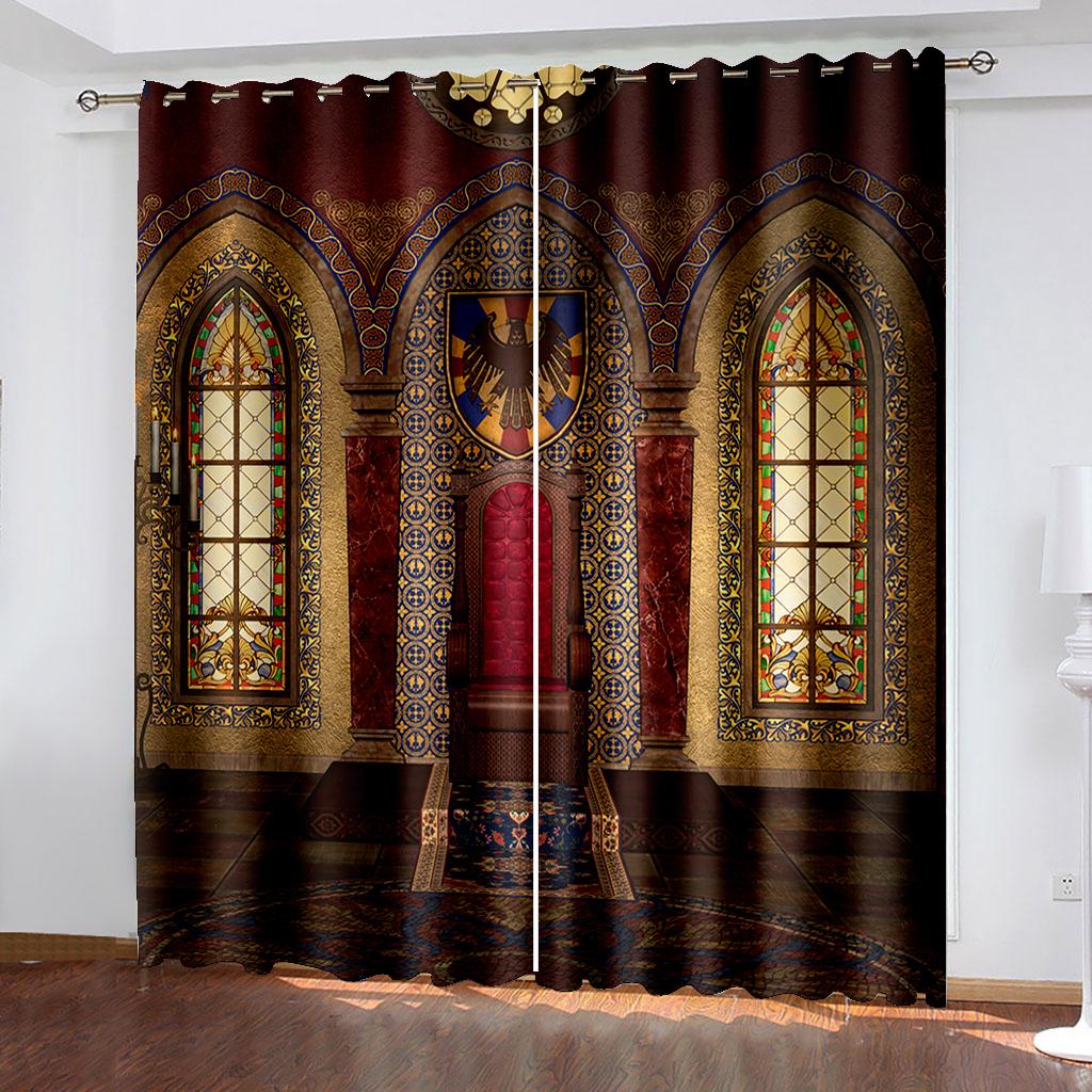 Таинственная темная комната в замковых колоннах, занавеска с узором в виде свечей для гостиной, занавеска с цветным рисунком