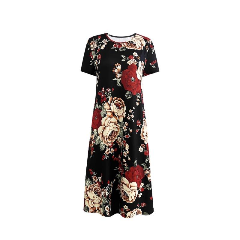 Женское платье с принтом, элегантное модное летнее платье свободного кроя с круглым вырезом и короткими рукавами