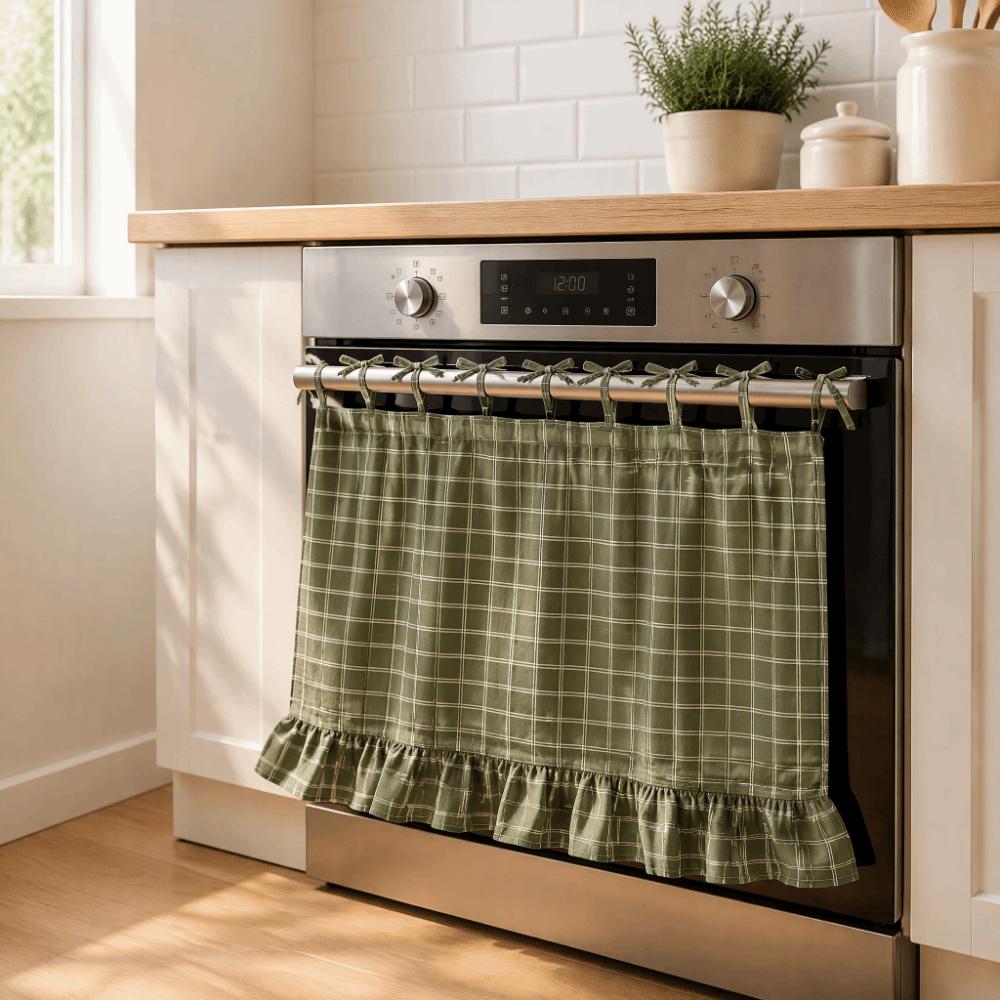 Window Treatment Farmhouse Curtain Green Heat Safe Curtain Farmhouse Oven Curtain Farmhouse Decor