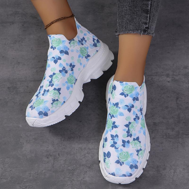 Модные дышащие кроссовки для бега больших размеров для женщин 2024 года, модная спортивная обувь на платформе с принтом, женская трикотажная сетчатая повседневная обувь для ходьбы