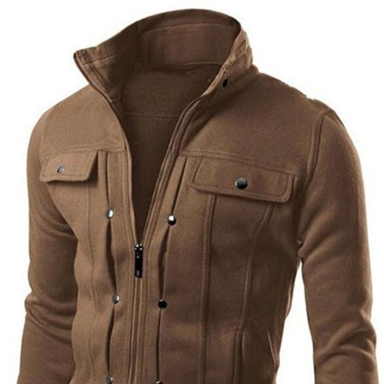 Мужская весенне-осенняя куртка с пуговицами на молнии, однотонная повседневная куртка с воротником-стойкой и длинным рукавом, верхняя одежда