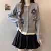 Gray soft waxy knitted cardigan sweater jacket women's design sense niche high sense temperament top small short