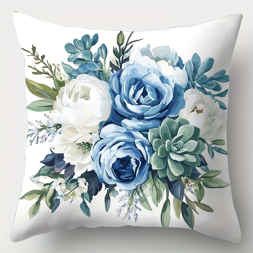 Скандинавский синий цветочный принт узор Домашний декор Наволочка Спальня Гостиная Диван Украшение Полиэстер Наволочка на подушку с молнией