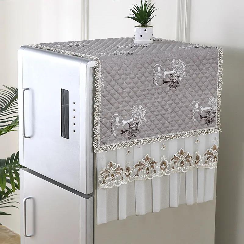 Полотенце для чехла на холодильник, одно- и двухдверный тканевый чехол для холодильника, универсальный пылезащитный чехол, кружевной, износостойкий, моющийся