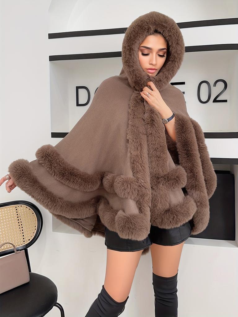 Women 2 Circle Faux Rabbit Fur Cape Poncho Winter Loose Warm Shawl Outerwear Cashmere Cloak Overcoat