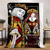 Playing card-style illustration with bold red, black, and yellow designs. for all seasons blanket lunch break throw gift