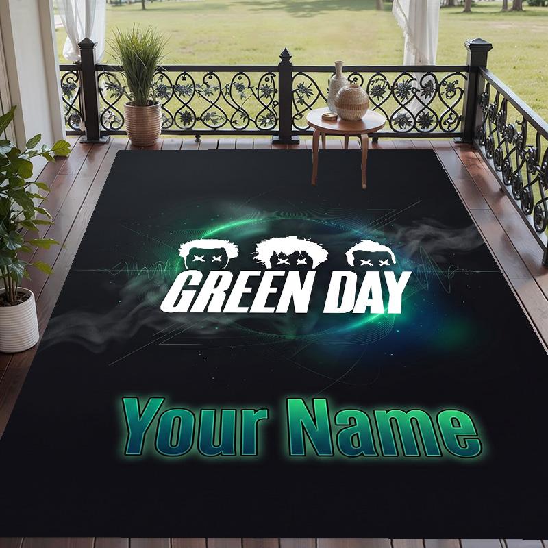 Custom Text Printed Rug Green Day Non Slip Floor Carpet For Home Room Decor