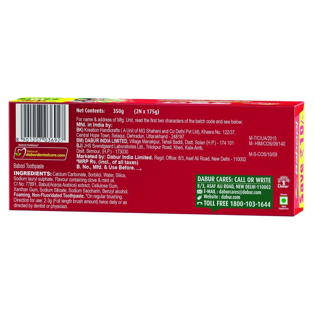 Dabur Аюрведическая зубная паста Babool 700 г Упаковка из 2 штук | Травяной уход за полостью рта для крепких зубов, здоровых десен, свежего дыхания и защиты от кариеса