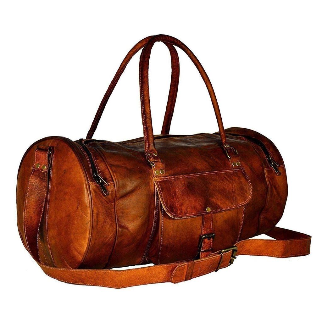 Handmade Genuine Goat Leather Men's Travel Luggage Gym New Duffel Brown Bag