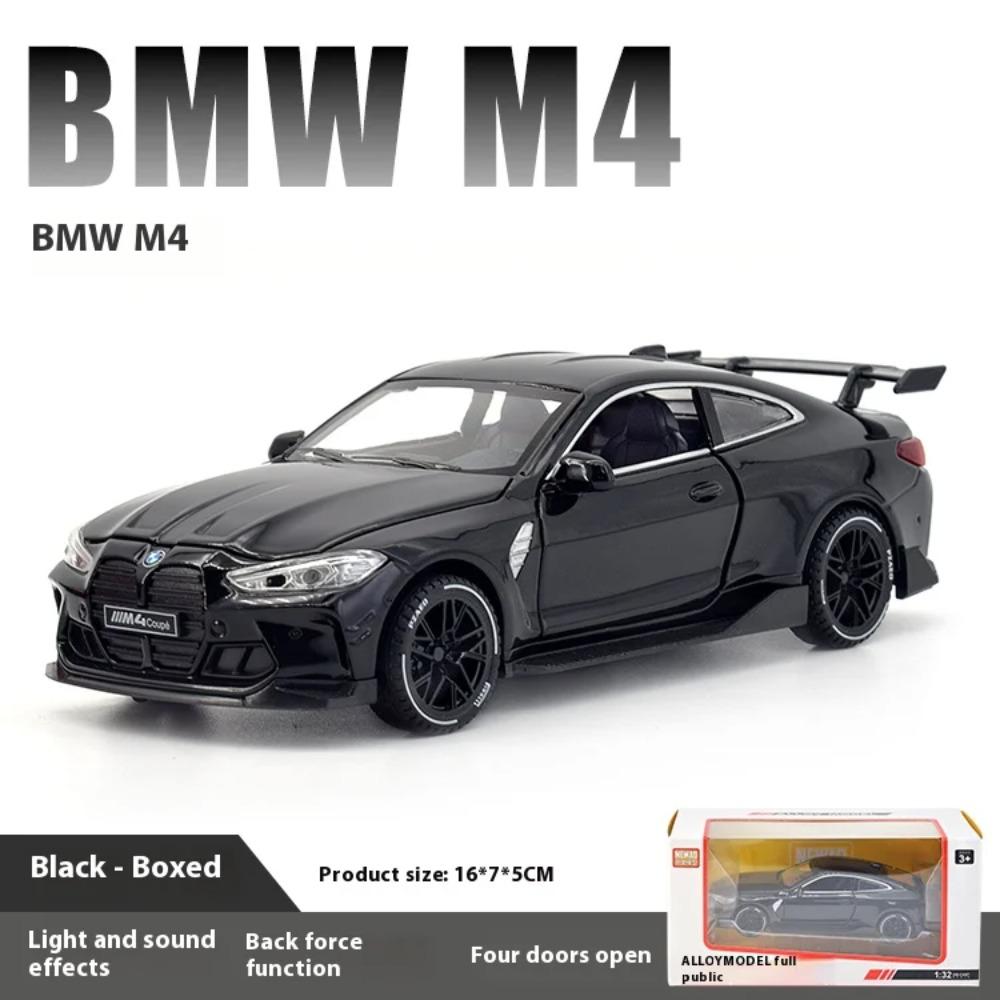 1/32 BMW M4 Coupe Sports Car Alloy Die Casting Metal Model Sound & Light Pull Back Toy Trendy Collect Ornament Boys Toy Present